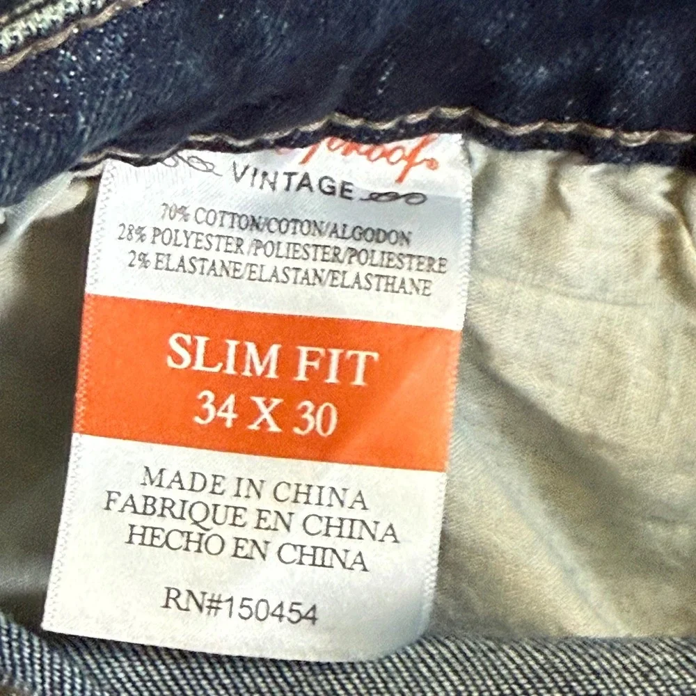 Weatherproof Vintage Mens Cyclone Slim Fit Jeans Harbor Rinse 34x30 NWT Stretch